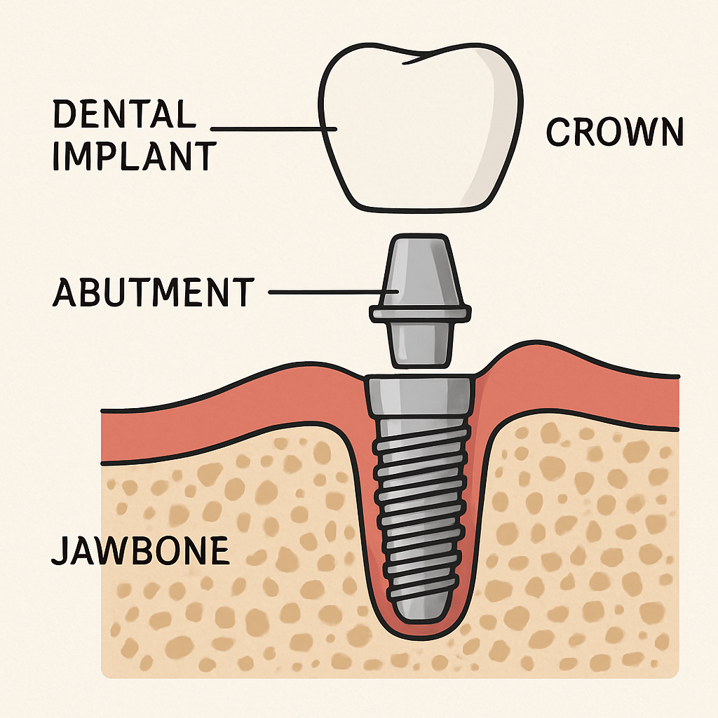 Illustration showing components of a dental implant